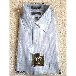 Vintage NOS Deadstock 1980s Arrow Kent Blue Pin Stripe Dress Shirt, 15 32/33 USA
